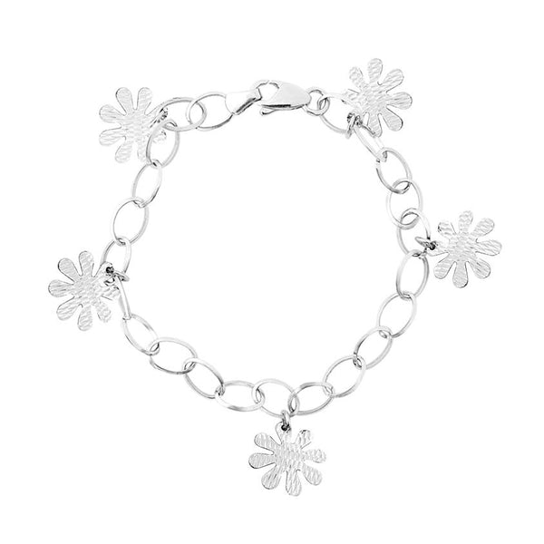 18K (750) White Gold Women/ Ladies Eight Petals Flower Charm Bracelet