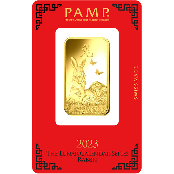 PAMP Suisse 24K/999.9 Gold Lunar Rabbit Collectible Gold Bar 1 Oz
