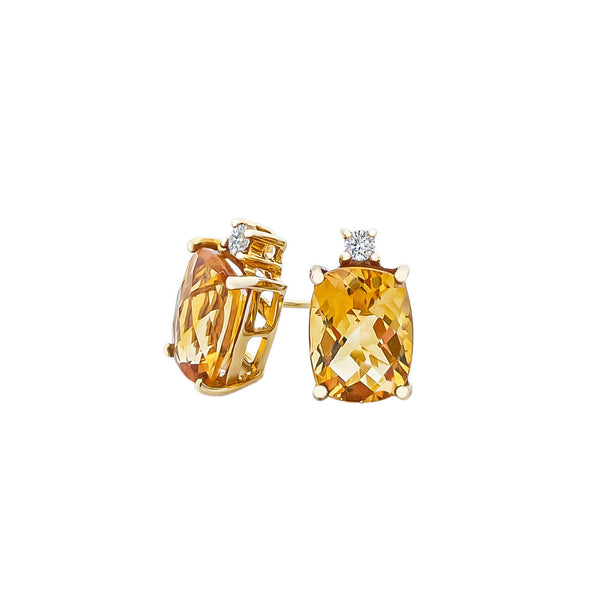 18K/750 Yellow Gold Cushion Citrine Diamond Earrings