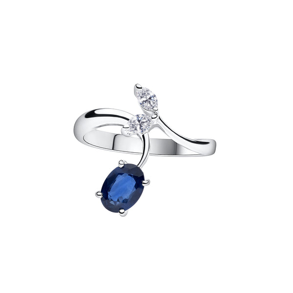 18K/750 White Gold Blue Sapphire Diamond Wonder Ring