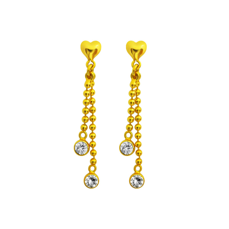 22K/ 916 Yellow Gold White Stone Love Dangle Earrings