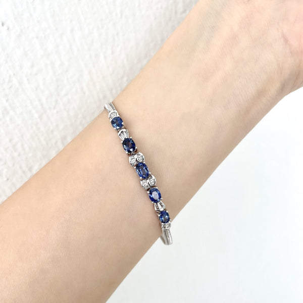 18K/ 750 White Gold Blue Sapphire Diamond Bracelet