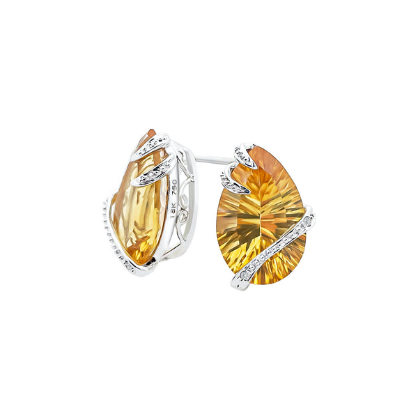 18K/750 White Gold Pear Citrine Diamond Earrings