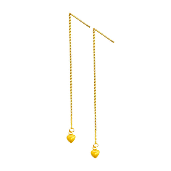 22K/916 Yellow Gold Full Heart Chain Dangle Earrings