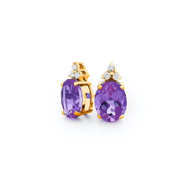 18K/750 Rose Gold Oval Shaped Amethyst and Diamond Earrings