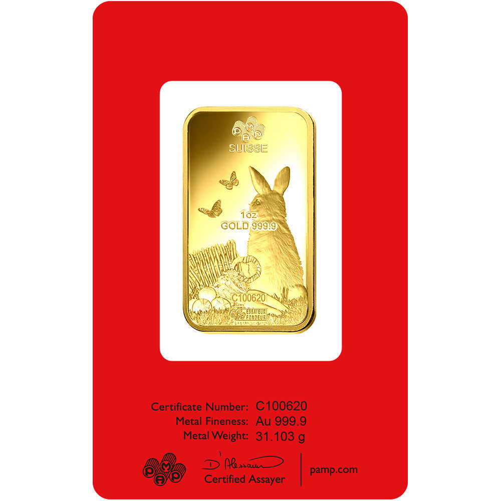 PAMP Suisse 24K/999.9 Gold Lunar Rabbit Collectible Gold Bar 1 Oz