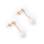 14K/ 585 Yellow Gold Cultured Pearl Dangling Earrings