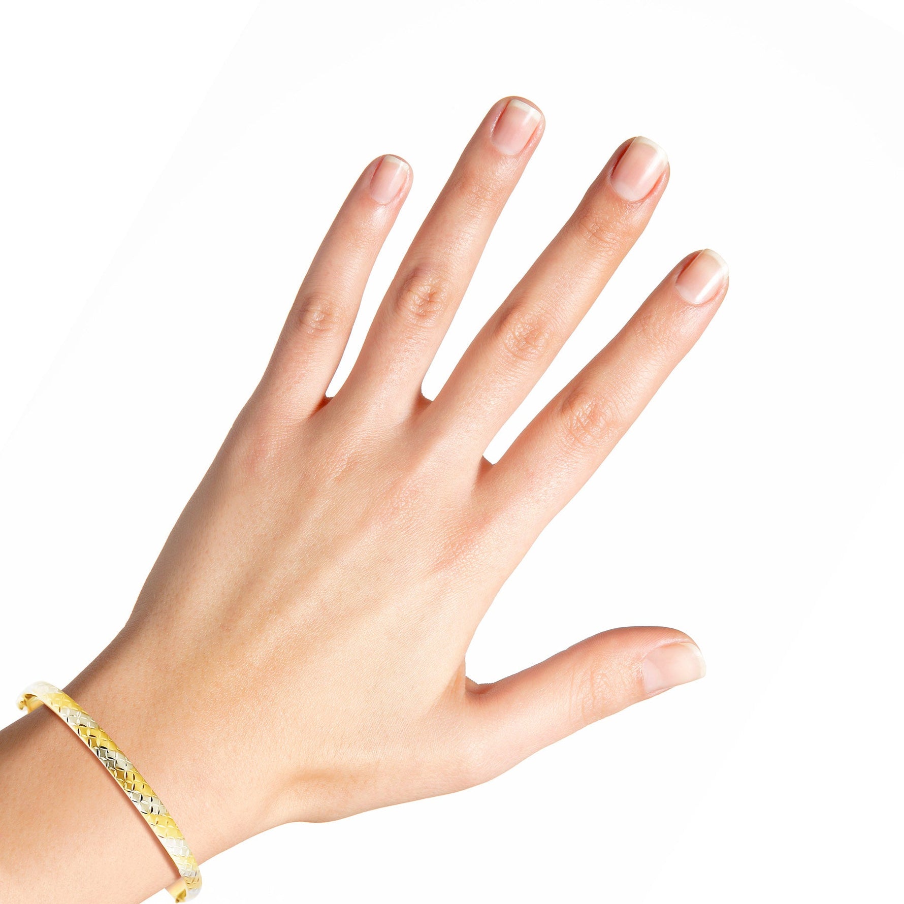 18K (750) Yellow Gold Unisex Two Tone Oval Shaped X Hinged Bangle