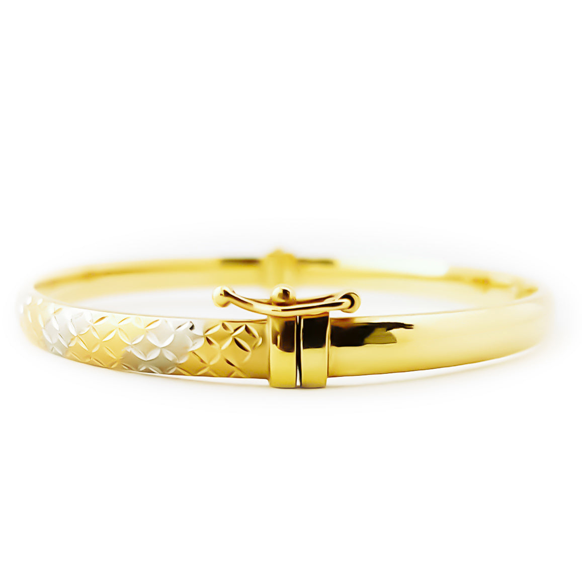 18K (750) Yellow Gold Unisex Two Tone Oval Shaped X Hinged Bangle