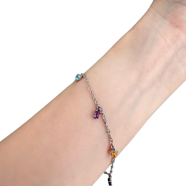 18K/750 White Gold Amethyst, Yellow Topaz & Blue Topaz Charm Bracelet
