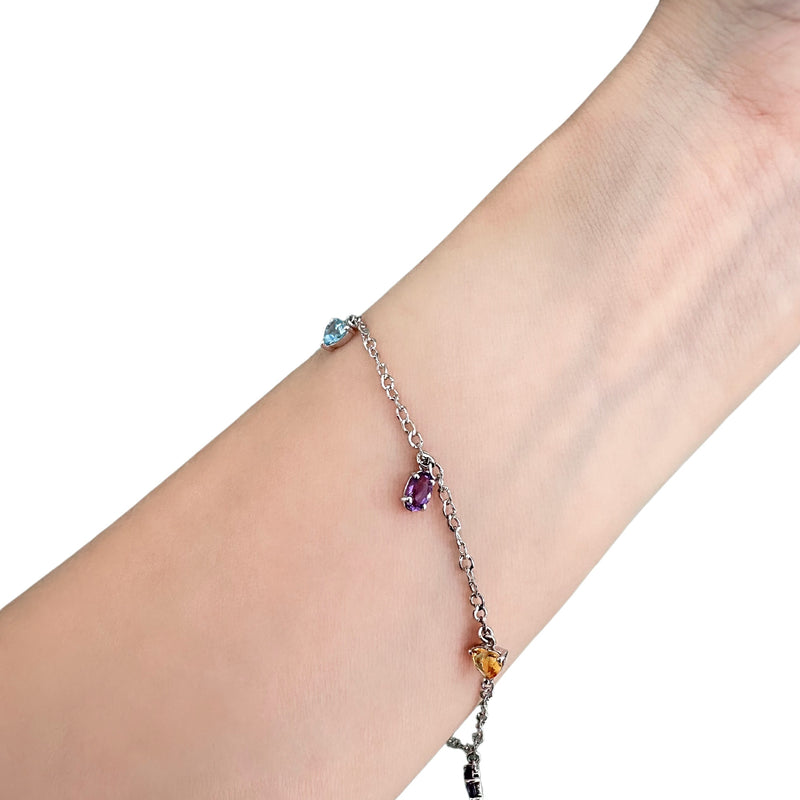 18K/750 White Gold Amethyst, Yellow Topaz & Blue Topaz Charm Bracelet