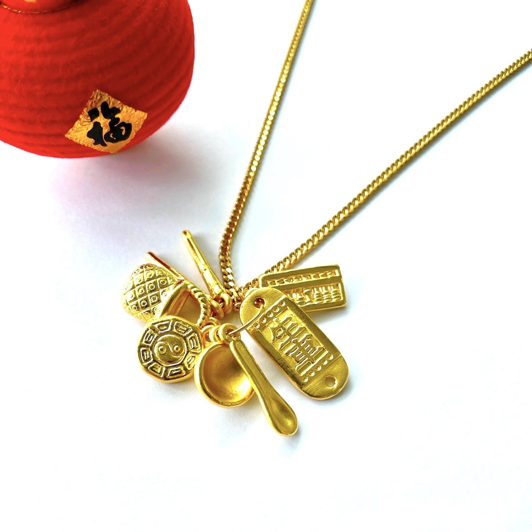 24K/ 999 Yellow Gold Auspicious Seven Treasures 七宝丰衣足食 Pendant/ Charm