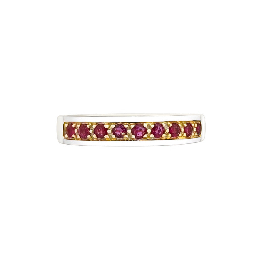 9K/375 White Gold Unisex Two Tone Half Eternity Ruby Ring