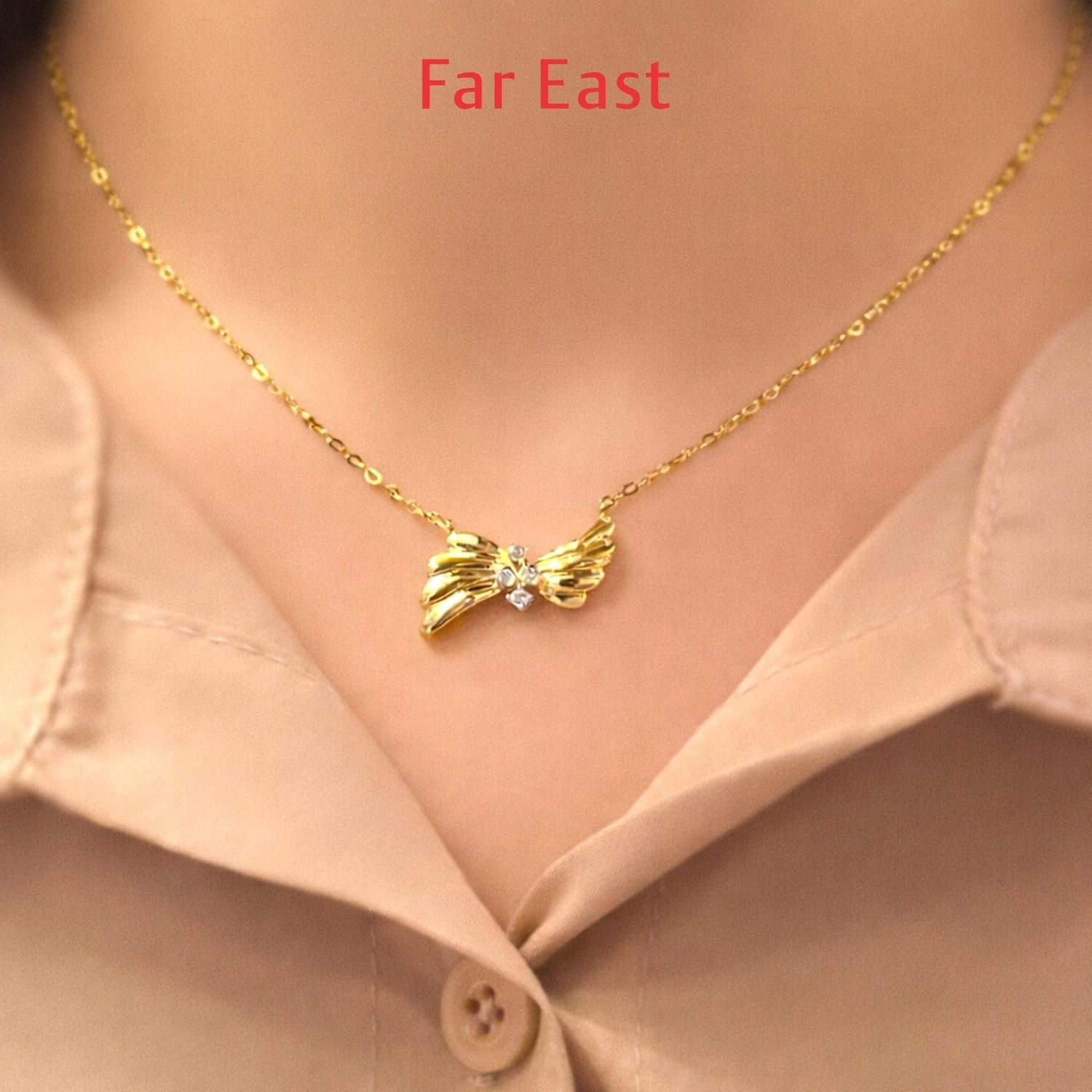 [Special] 18K/750 Yellow Gold Wings Diamond Necklace