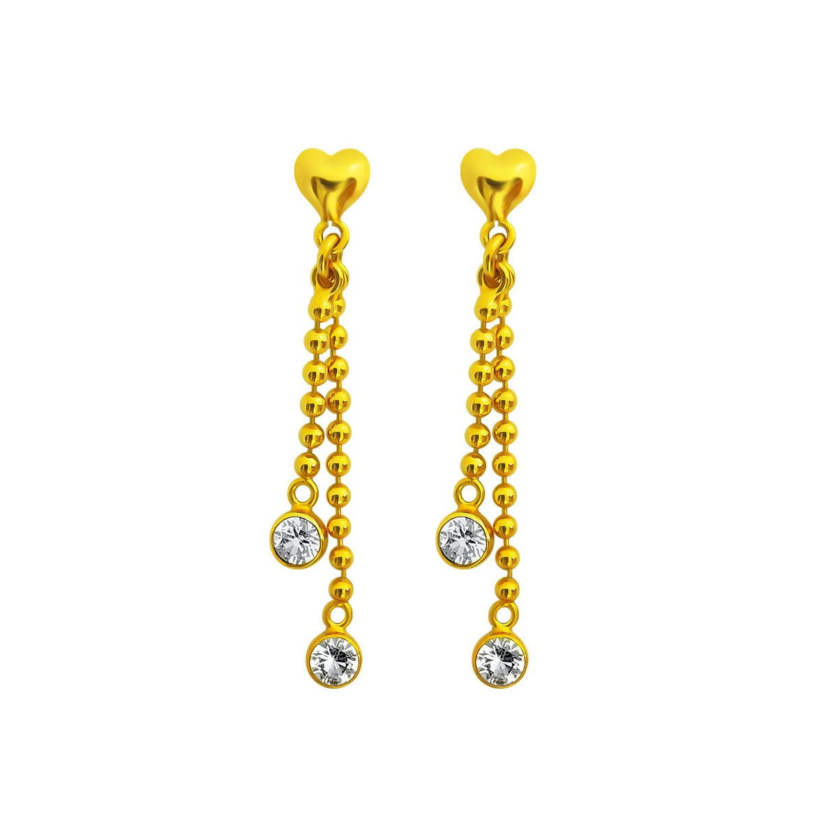 22K/ 916 Yellow Gold White Stone Love Dangle Earrings