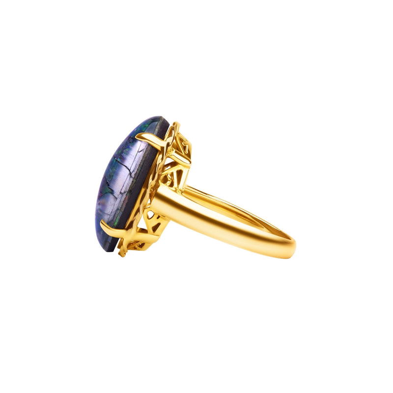 14K/585 Yellow Gold Oval Triplet Opal Ring
