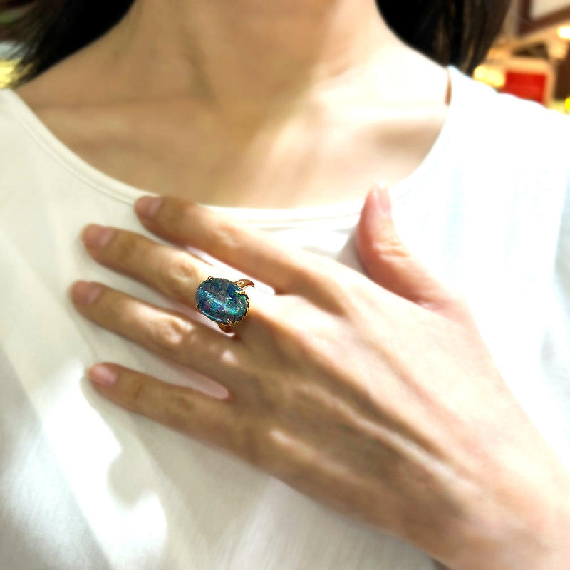 14K/585 Yellow Gold Oval Triplet Opal Ring