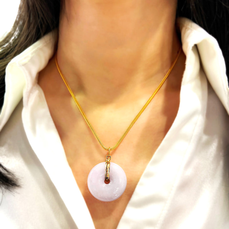 9K/375 Gold Full Circle Purple Jade Pendant