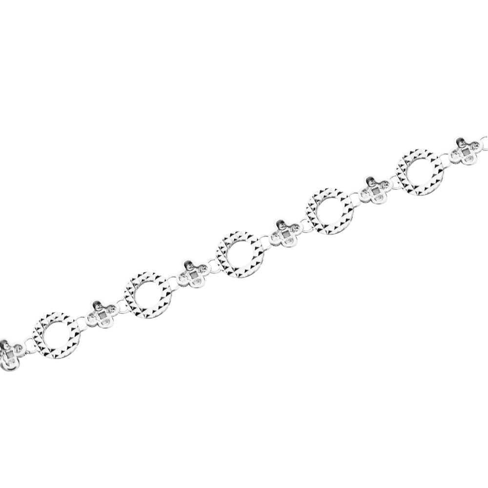 9K (375) White Gold Women/ Ladies Diamond Cut Flowers & Outline Circles Bracelet