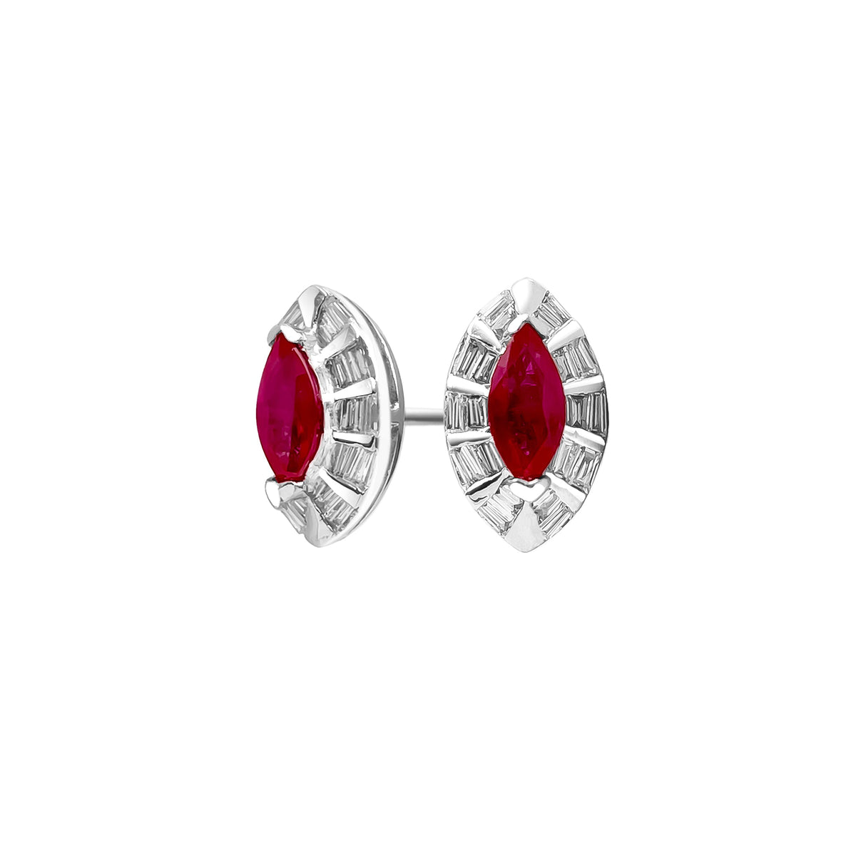 18K/ 750 White Gold Marquise Ruby Diamond Earrings