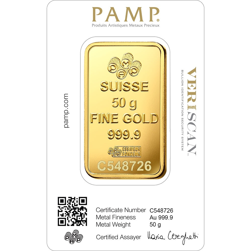 PAMP Suisse 24K/999.9 Gold Lady Fortuna Collectible Gold Bar 50 gram