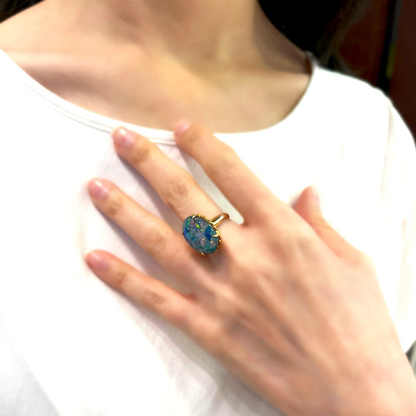 14K/585 Yellow Gold Oval Triplet Opal Ring