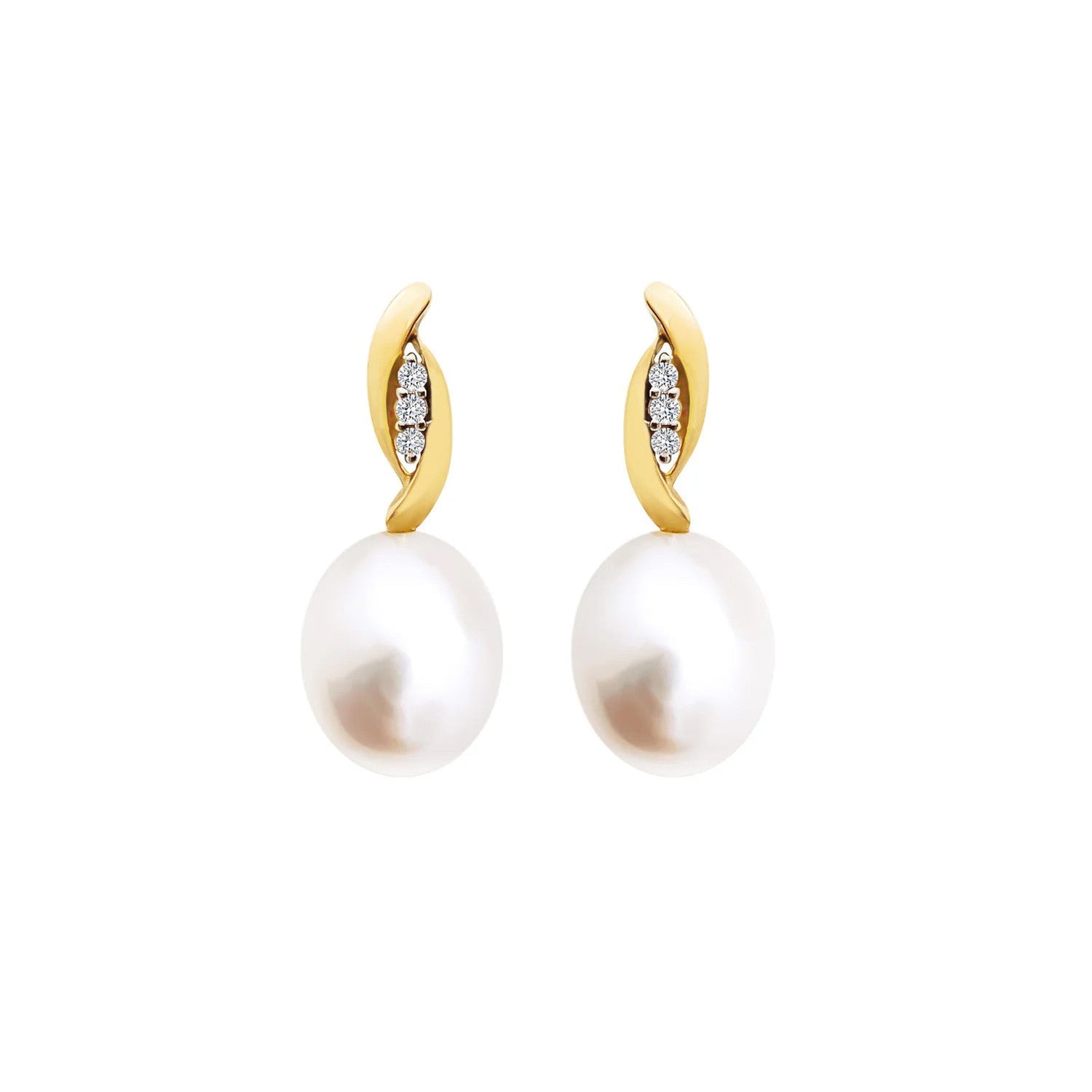 18K/ 750 Yellow Gold Everyday Pearl and Diamond Drop Earrings