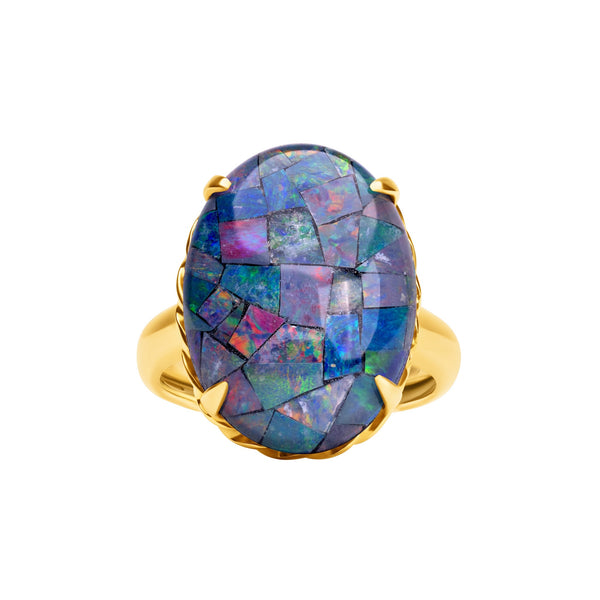 14K/585 Yellow Gold Oval Triplet Opal Ring