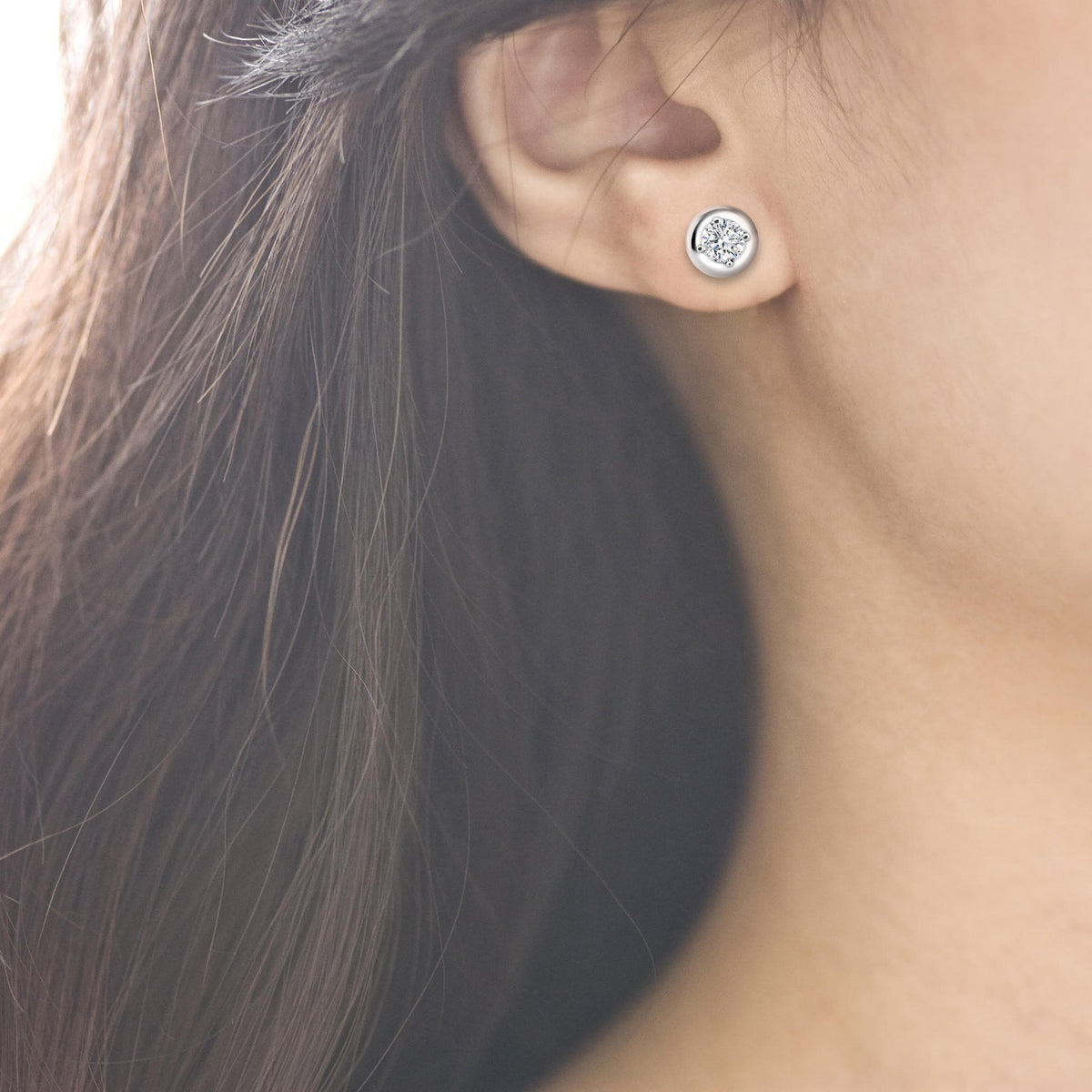 White Gold Four Prong Dome Earrings Settings +-4mm