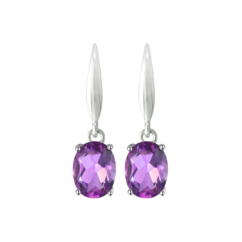18K/750 White Gold Dangle Earrings with Dazzling Oval Shaped Amethyst Crystals