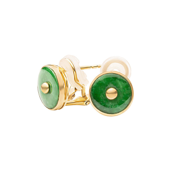 9K/375 Yellow Gold Round Jade Earrings