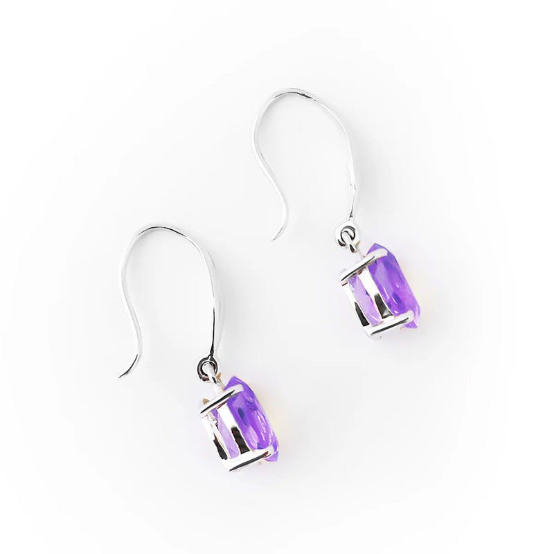 18K/750 White Gold Dangle Earrings with Dazzling Oval Shaped Amethyst Crystals