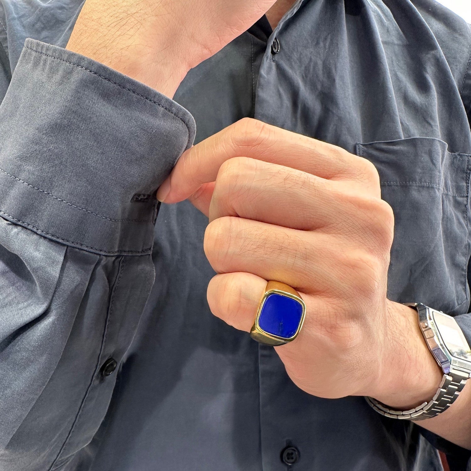 18K/750 Yellow Gold Lapis Lazuli Signet Ring