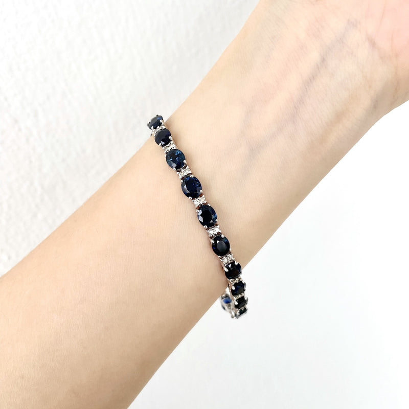 18K/ 750 Gold Blue Sapphire Diamond Tennis Bracelet