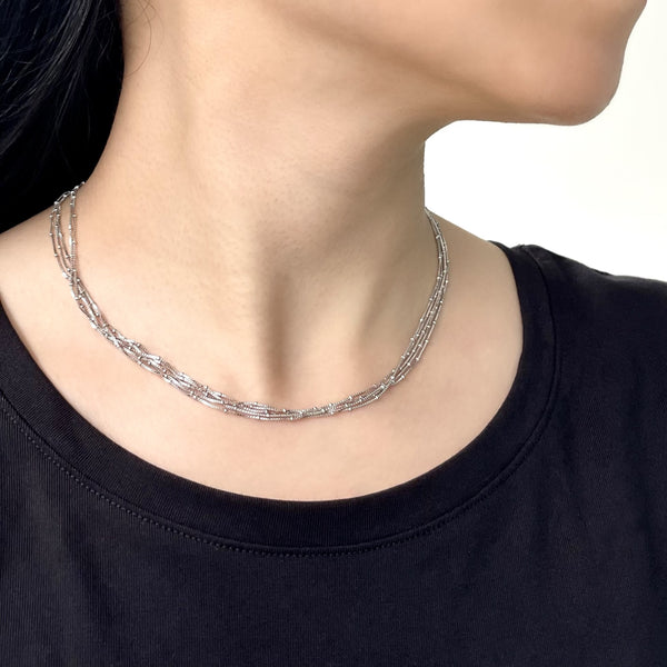 18K/750 White Gold Multi Layer Box Necklace