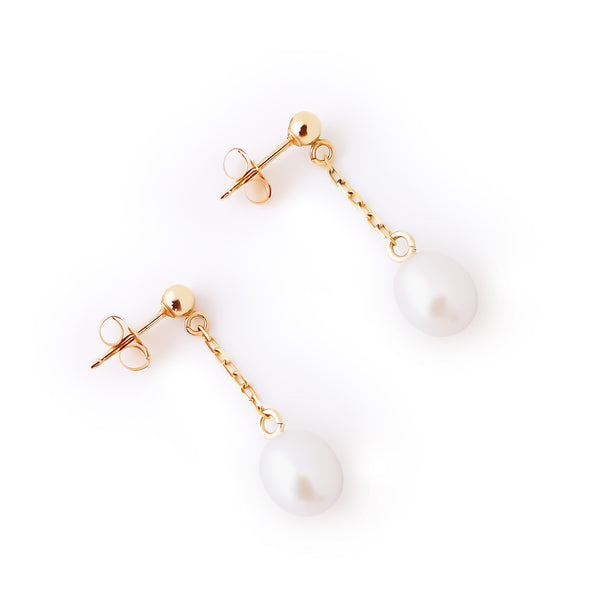 14K/ 585 Yellow Gold Cultured Pearl Dangling Earrings