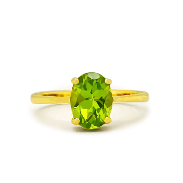 14K (585) Yellow Gold Ladies/ Women Oval Shaped Peridot Ring