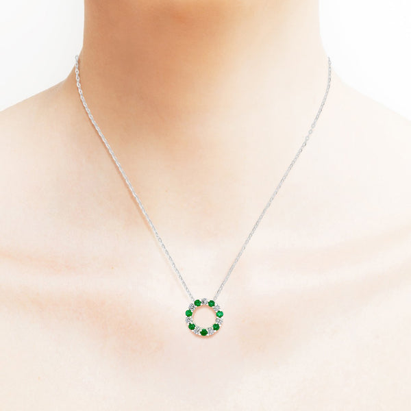 18K (750) White Gold Ladies/ Women Emerald and Diamond Pendant