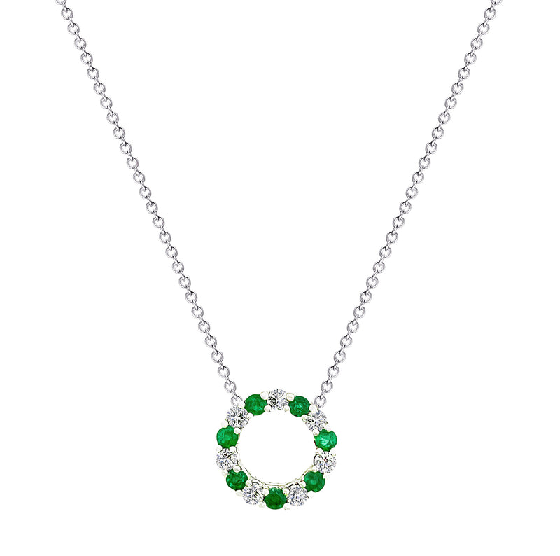 18K (750) White Gold Ladies/ Women Emerald and Diamond Pendant
