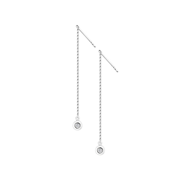 18K/ 750 White Gold Round Diamond Chain Dangle Earrings