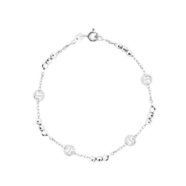 18K (750) White Gold Women/ Ladies Dainty Double L (Love) Machine Cut Beads Bracelet