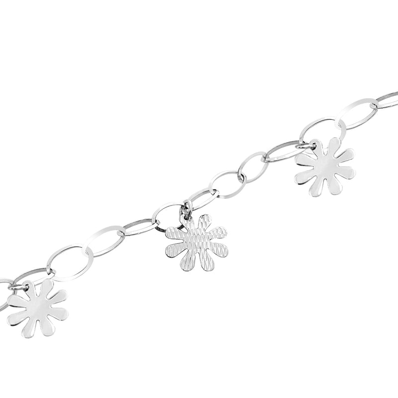18K (750) White Gold Women/ Ladies Eight Petals Flower Charm Bracelet
