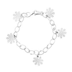 18K (750) White Gold Women/ Ladies Eight Petals Flower Charm Bracelet