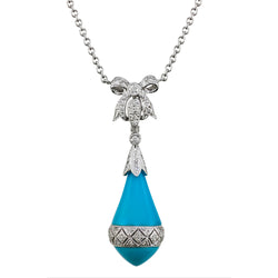 18K (750) White Gold Ladies/ Women Two Way Ribbon Turquoise & Diamond Necklace