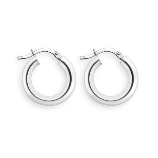 18K/ 750 White Gold Round Hoop Earrings