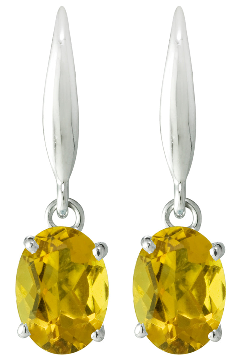 18K (750) White Gold Ladies/ Women Dangling Earrings with Dazzling Oval Shaped Vivid Yellow Crystals