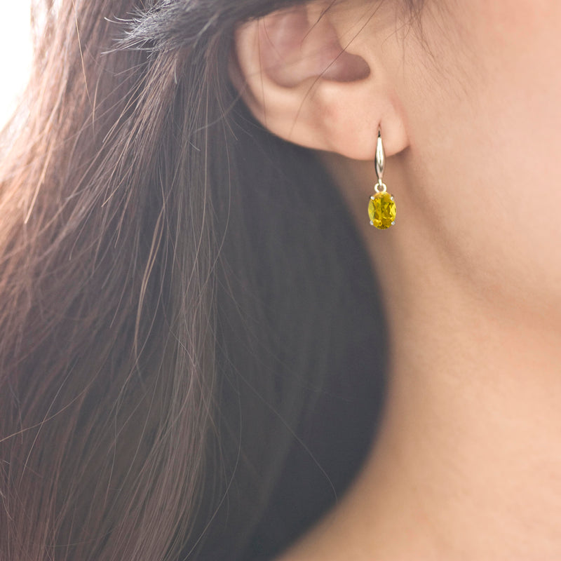18K (750) White Gold Ladies/ Women Dangling Earrings with Dazzling Oval Shaped Vivid Yellow Crystals