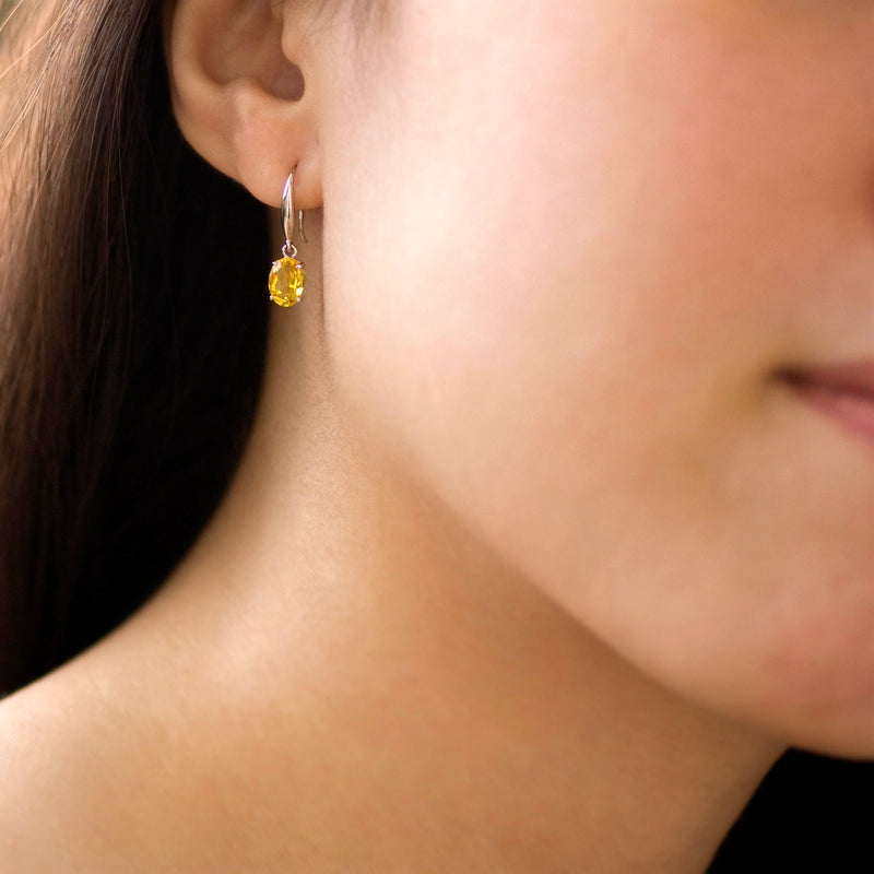 18K (750) White Gold Ladies/ Women Dangling Earrings with Dazzling Oval Shaped Vivid Yellow Crystals