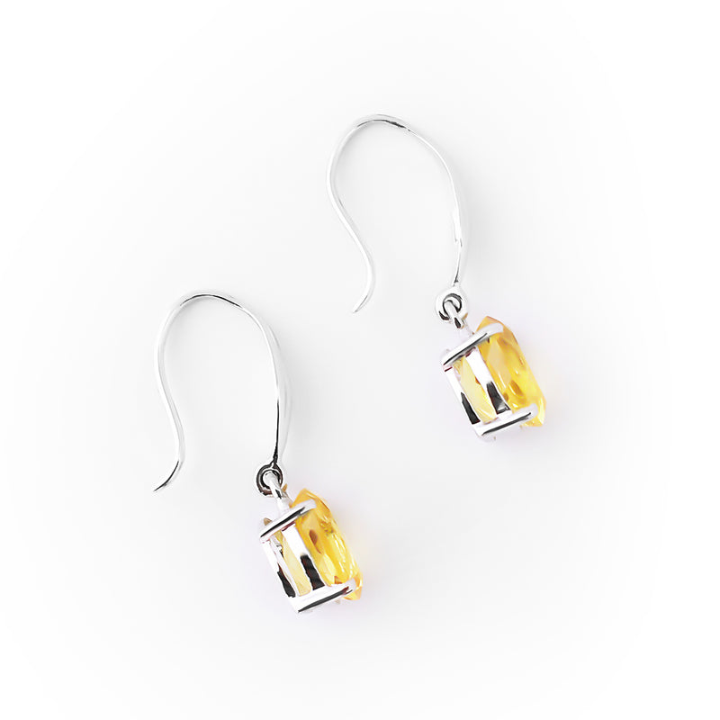 18K (750) White Gold Ladies/ Women Dangling Earrings with Dazzling Oval Shaped Vivid Yellow Crystals
