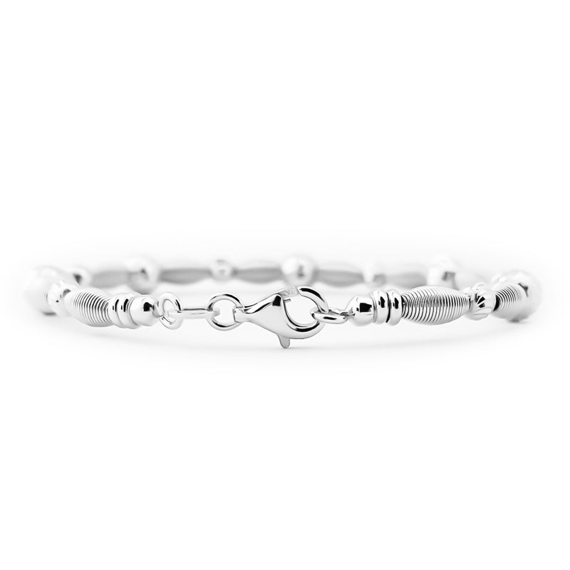 18K (750) White Gold Women/ Ladies Moon Cut Bead Spring Design Bangle